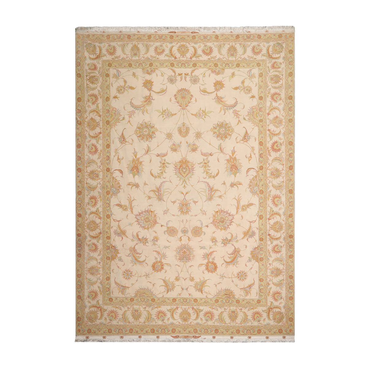 Knotted Rug Ivory Mint Hand Knotted 8'x10' Traditional 350 KPSI Wool and Silk Oriental Area Rug