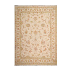 Knotted Rug Ivory Mint Hand Knotted 8'x10' Traditional 350 KPSI Wool and Silk Oriental Area Rug