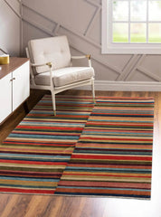 4x6 Blue, Beige, Orange Color Hand Knotted  100% Wool Modern Oriental Rug