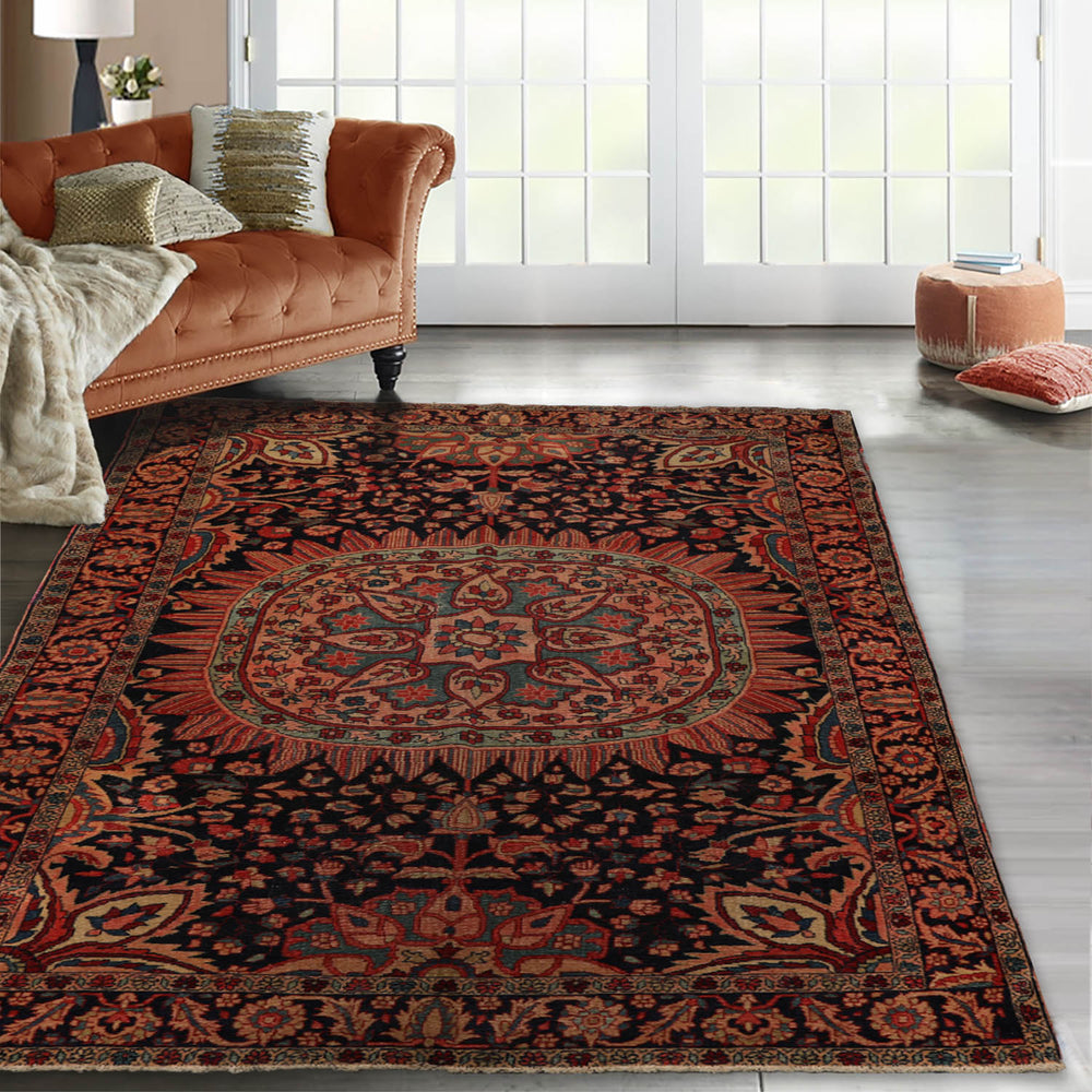5x7 Midnight Blue, Rose, Aqua Color Hand Knotted  100% Wool Traditional Oriental Rug