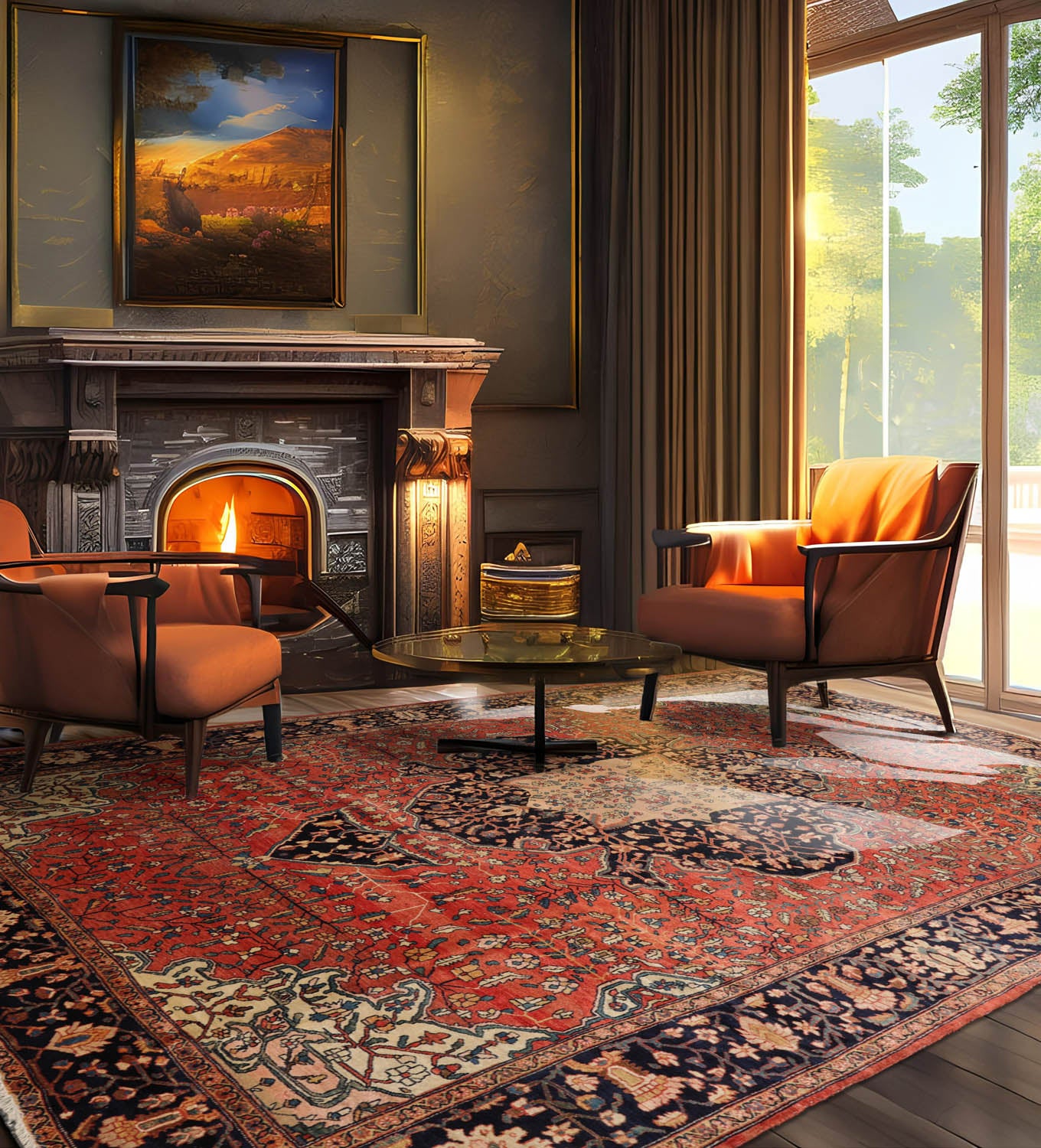 9x12 Rose, Midnight Blue, Ivory Color Hand Knotted Ferahan 100% Wool Traditional Oriental Rug