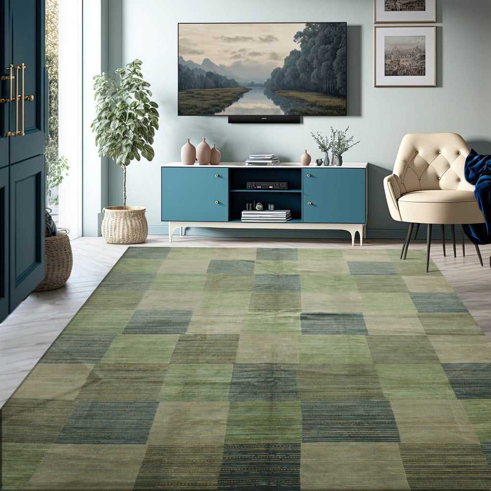 8x10 Aqua, Gray, Blue Color Hand Knotted  100% Wool Modern Oriental Rug