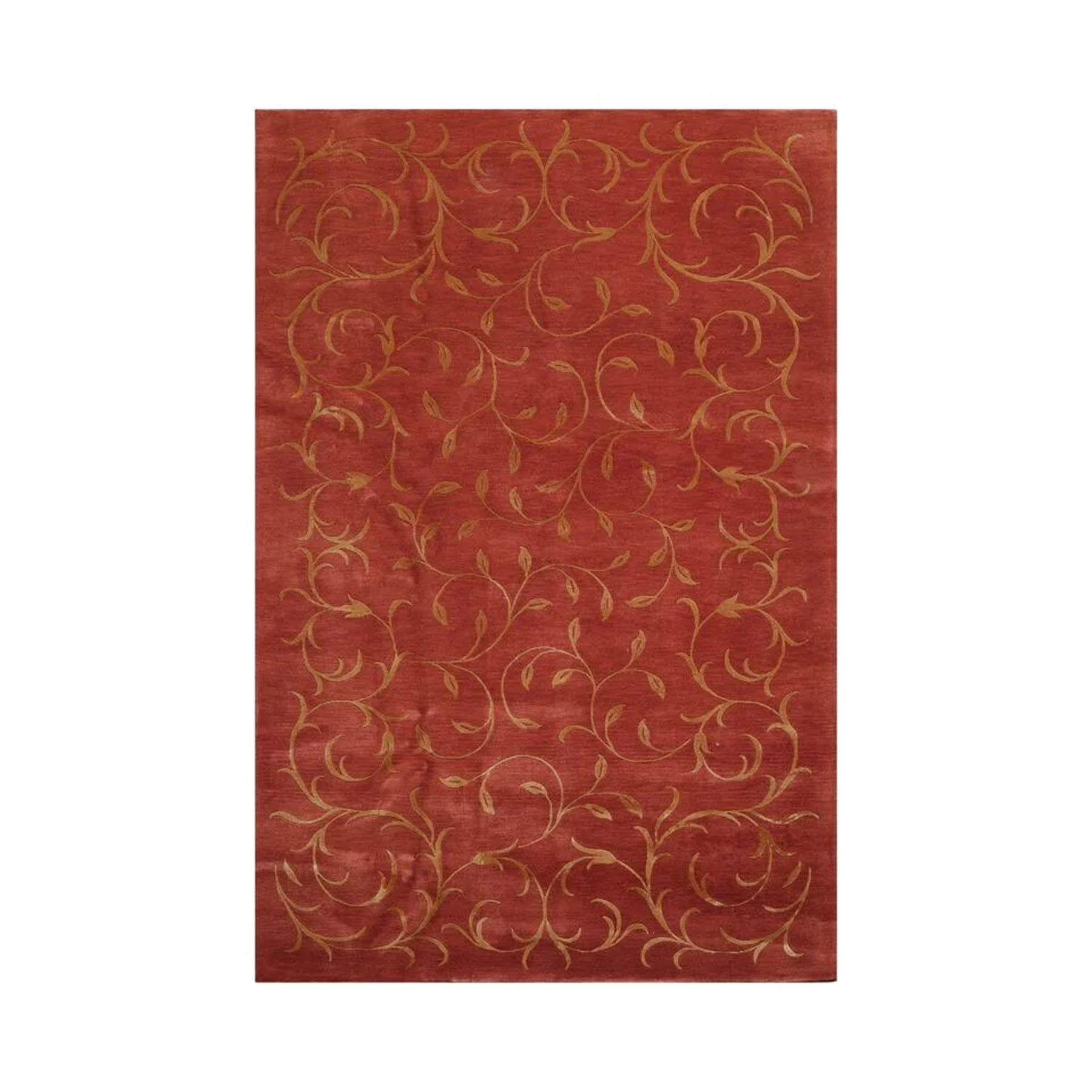 Knotted Rug Red Gold Hand Knotted Multi Size Wool and Silk Tibetan Transitional Rugs