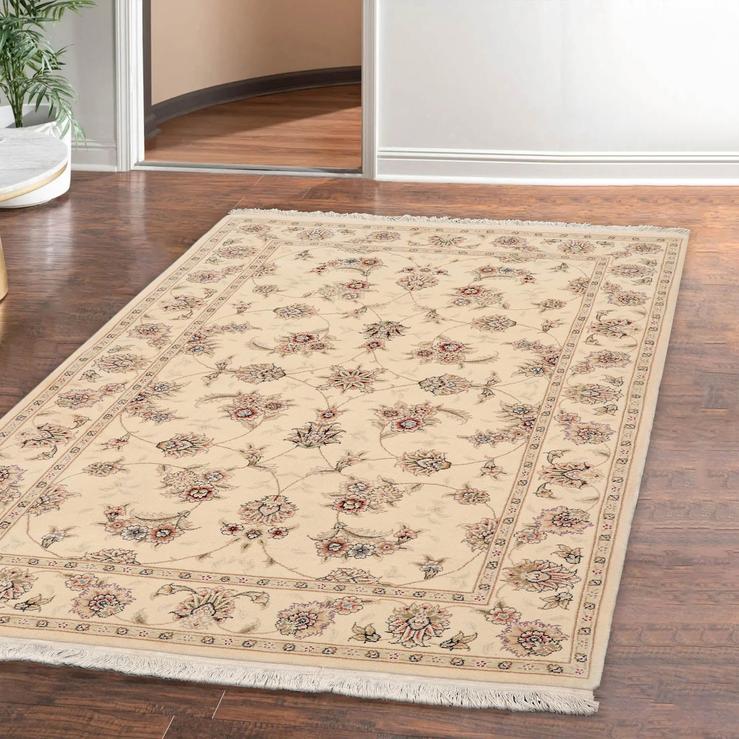4x6 Ivory, Brown, Gray Color Hand Knotted Sino Persian Wool & Silk Traditional Oriental Rug