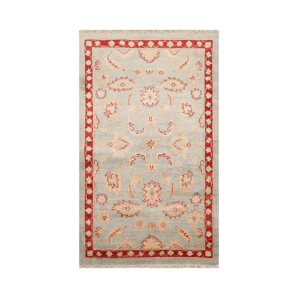 3x5 Powder Blue, Rust, Beige Color Hand Knotted Chobi Peshawar 100% Wool Traditional Oriental Rug
