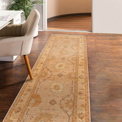 2'6x10 Tan, Caramel, Beige Color Hand Knotted Peshawar 100% Wool Traditional Oriental Rug