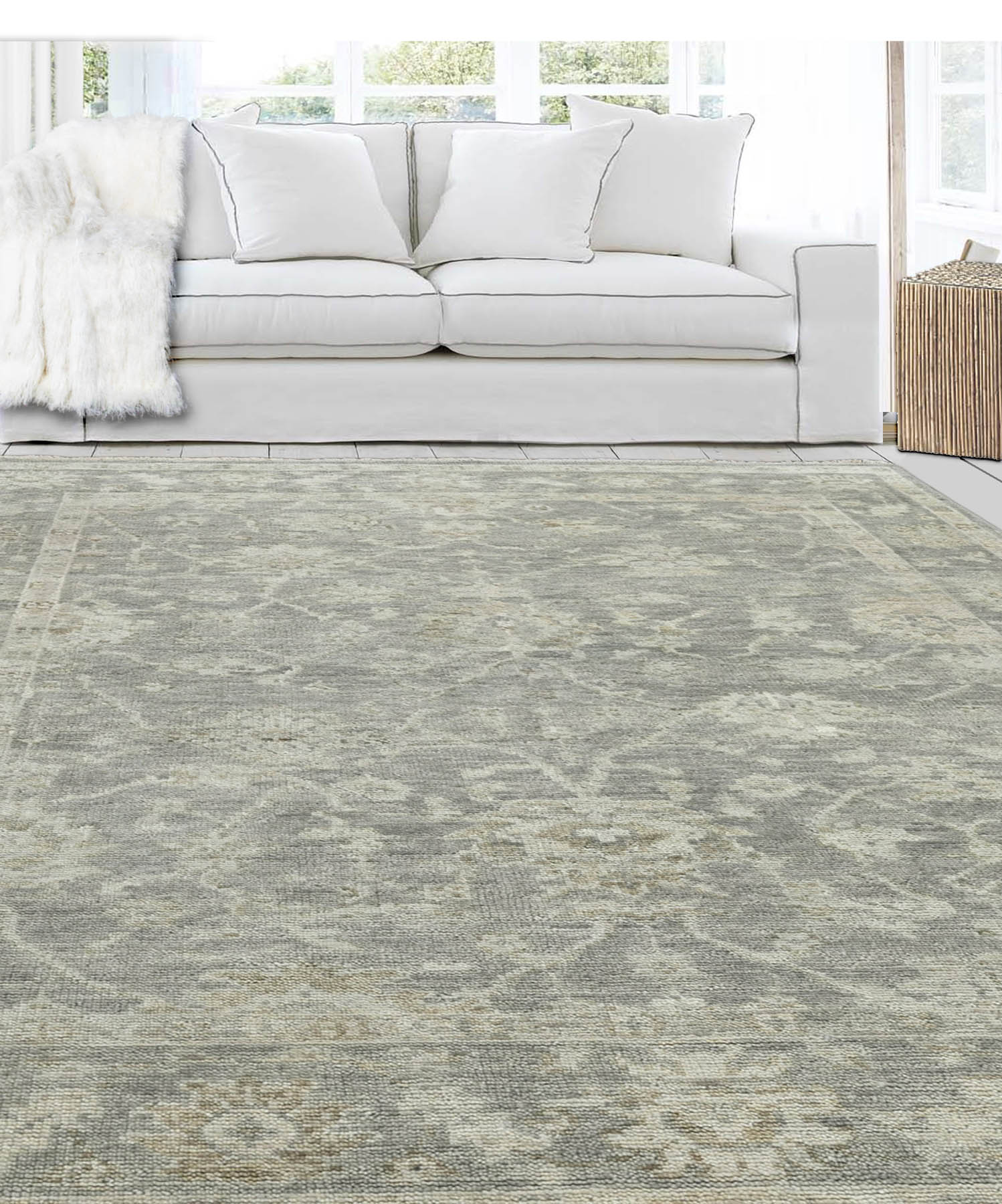 Multi Size Gray Beige Color Hand Knotted Indo Oushak Wool Traditional Oriental Rug