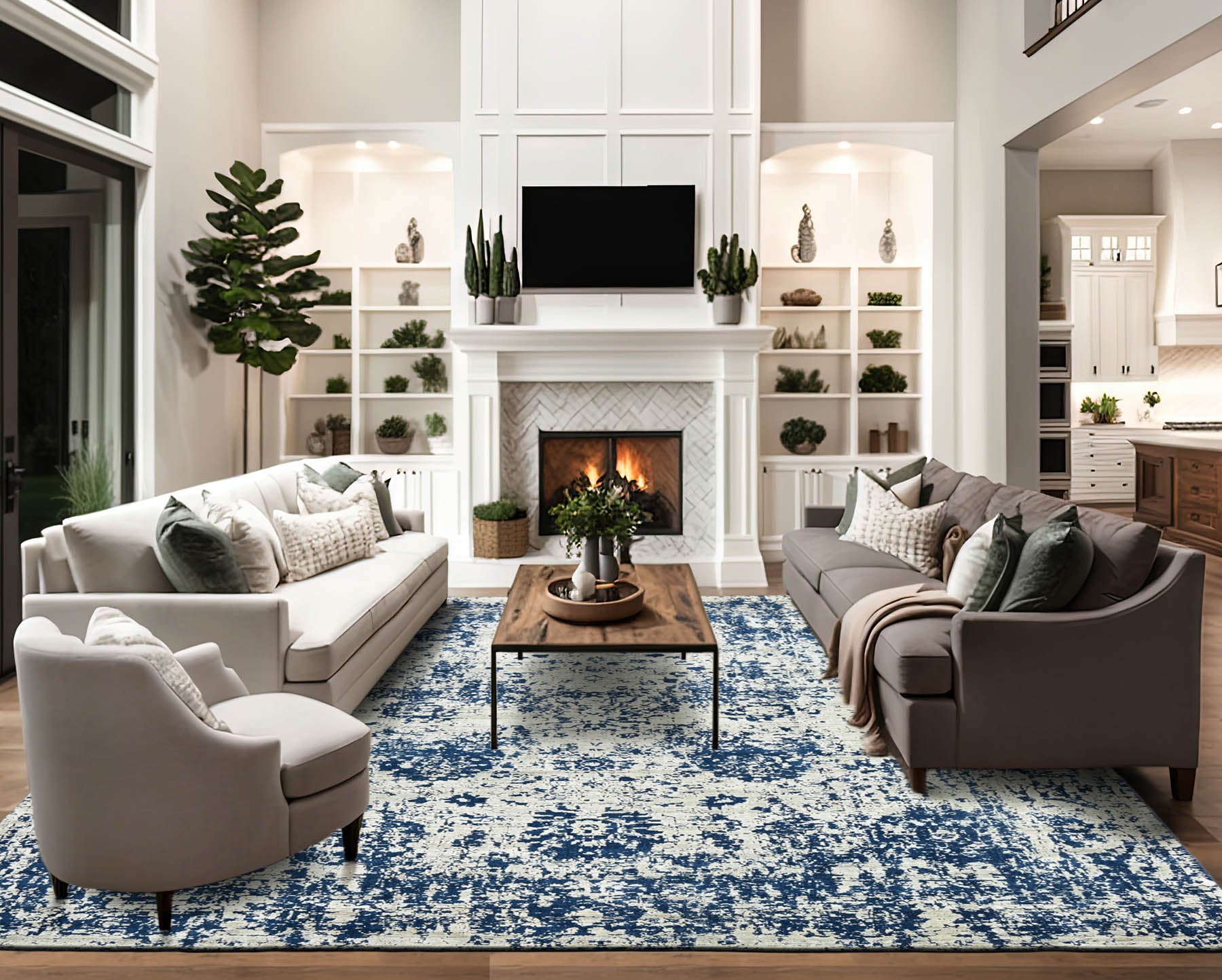 Multi Size Gray Blue Color Hand Knotted Oushak Wool Transitional Oriental Rug