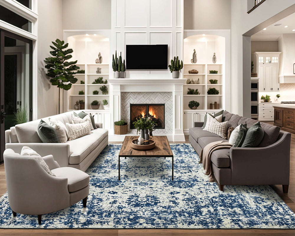 Multi Size Gray Blue Color Hand Knotted Oushak Wool Transitional Oriental Rug