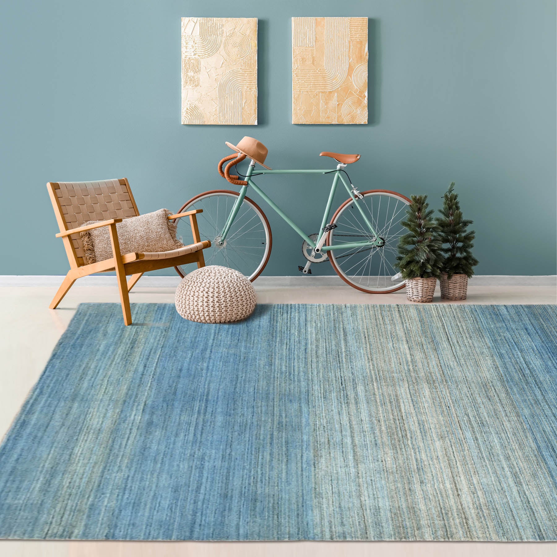 Multi Size Gray Blue Ombre Color Hand Knotted  Wool Modern & Contemporary Oriental Rug