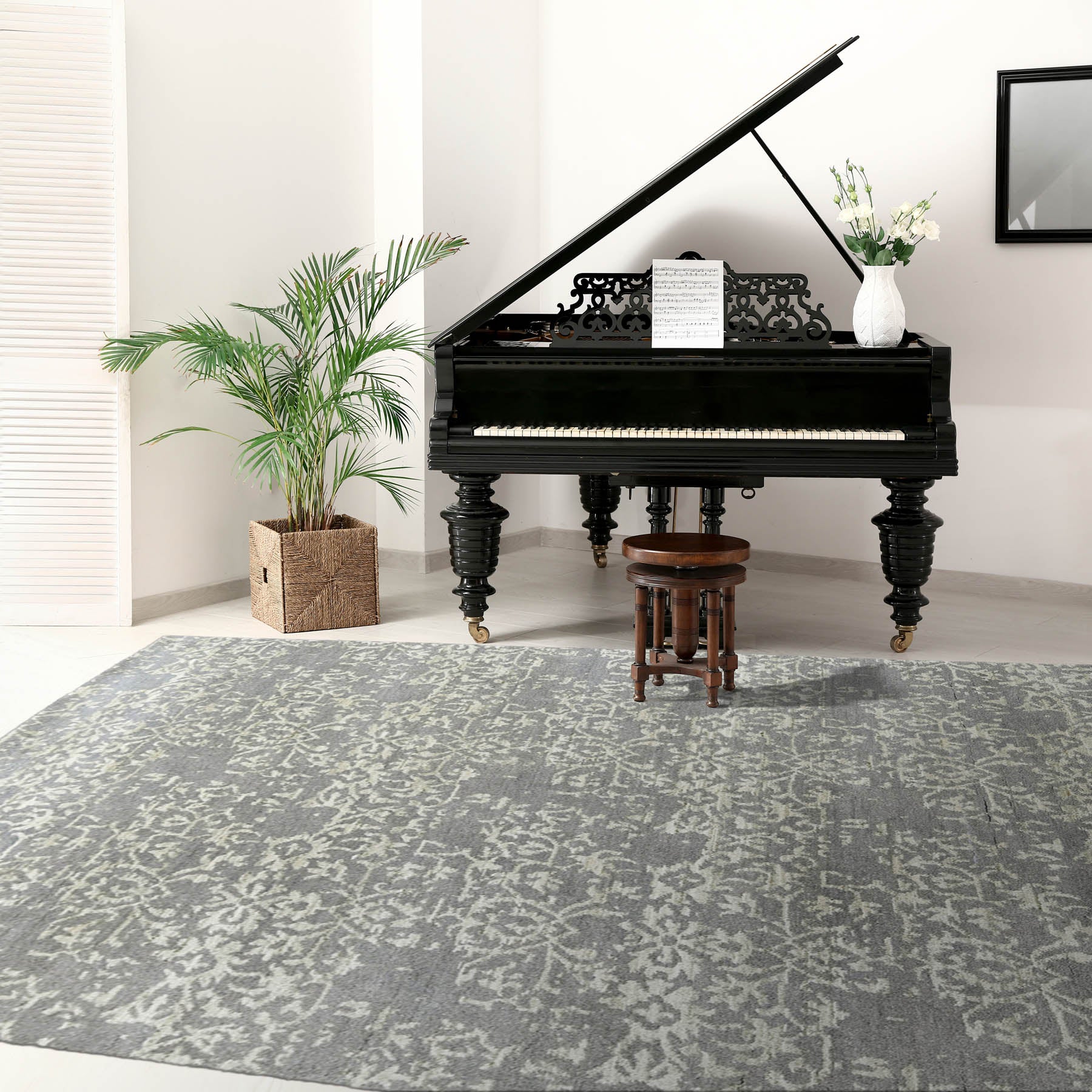 5x7 Gray, Moss, Color Hand Knotted  100% Wool Transitional Oriental Rug
