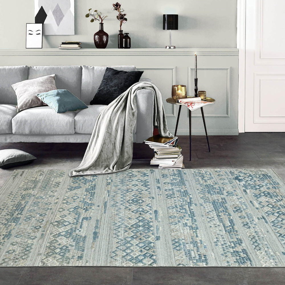 6x9 Gray, Blue, Color Hand Knotted  100% Wool Modern & Contemporary Oriental Rug