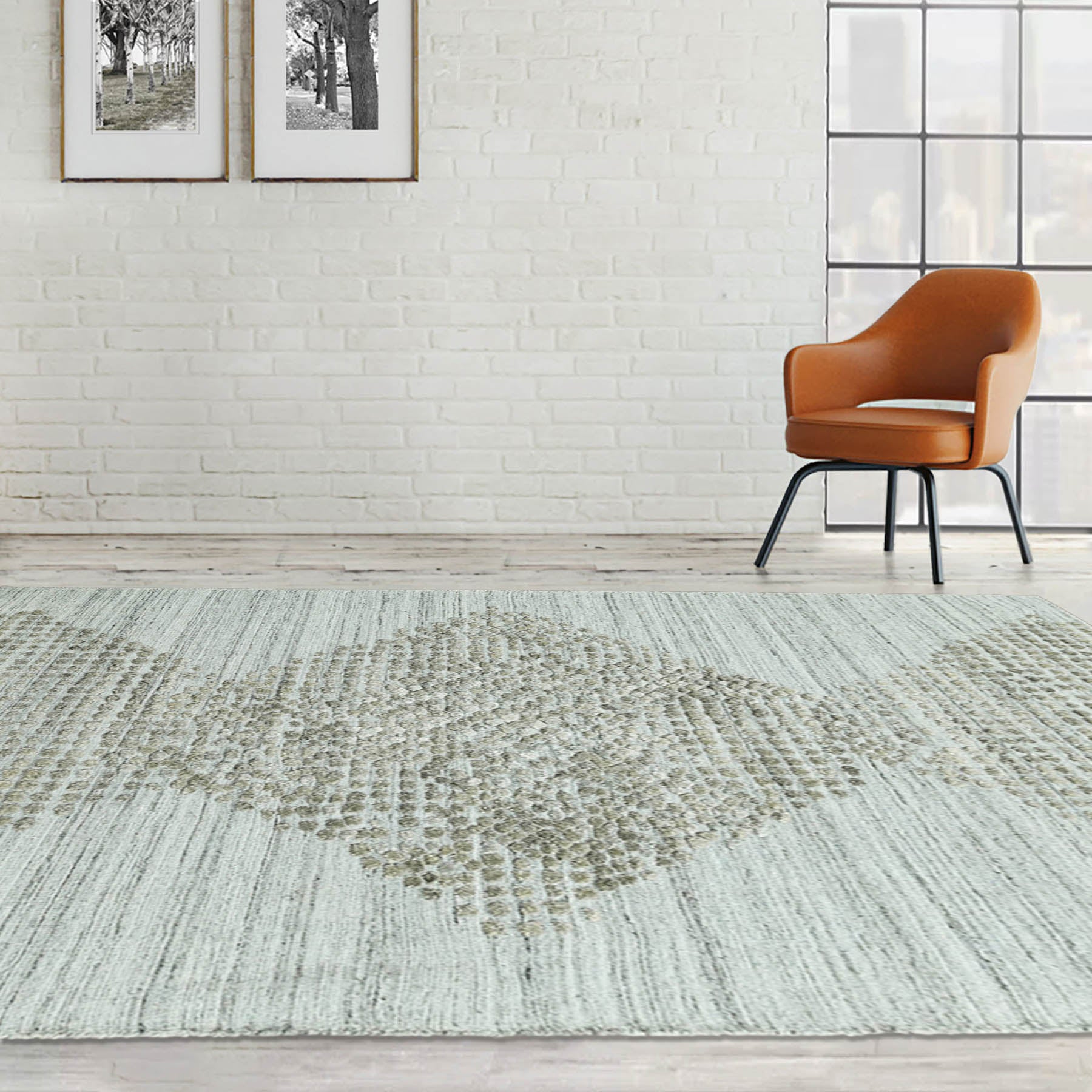4x6 Gray, Moss, Color Hand Knotted  100% Wool Modern & Contemporary Oriental Rug