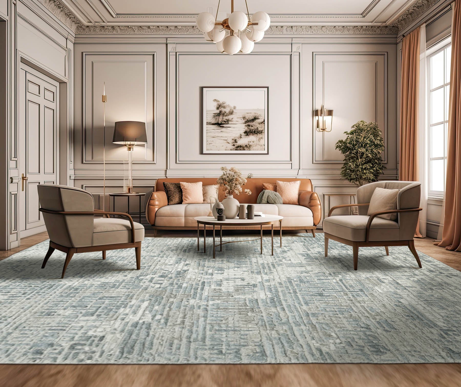 Multi Size Tone On Tone Gray Color Hand Knotted Tibetan Wool Modern & Contemporary Oriental Rug