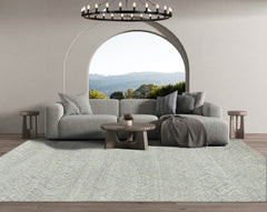 Multi Size Gray Beige Blue Color Hand Knotted  Wool Transitional Oriental Rug