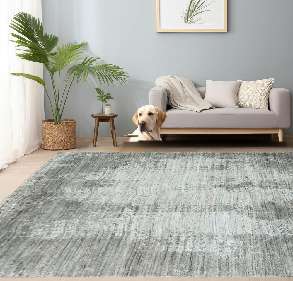 5x8 Gray, Silver, Color Hand Knotted  100% Wool Modern & Contemporary Oriental Rug