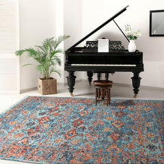 Multi Size Blue Burnt Orange Peach Color Hand Knotted Indo Oushak Wool Traditional Oriental Rug