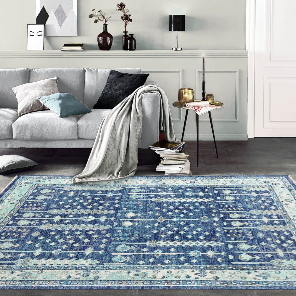 Multi Size Blue Aqua Beige Color Hand Knotted Indo Oushak Wool Traditional Oriental Rug