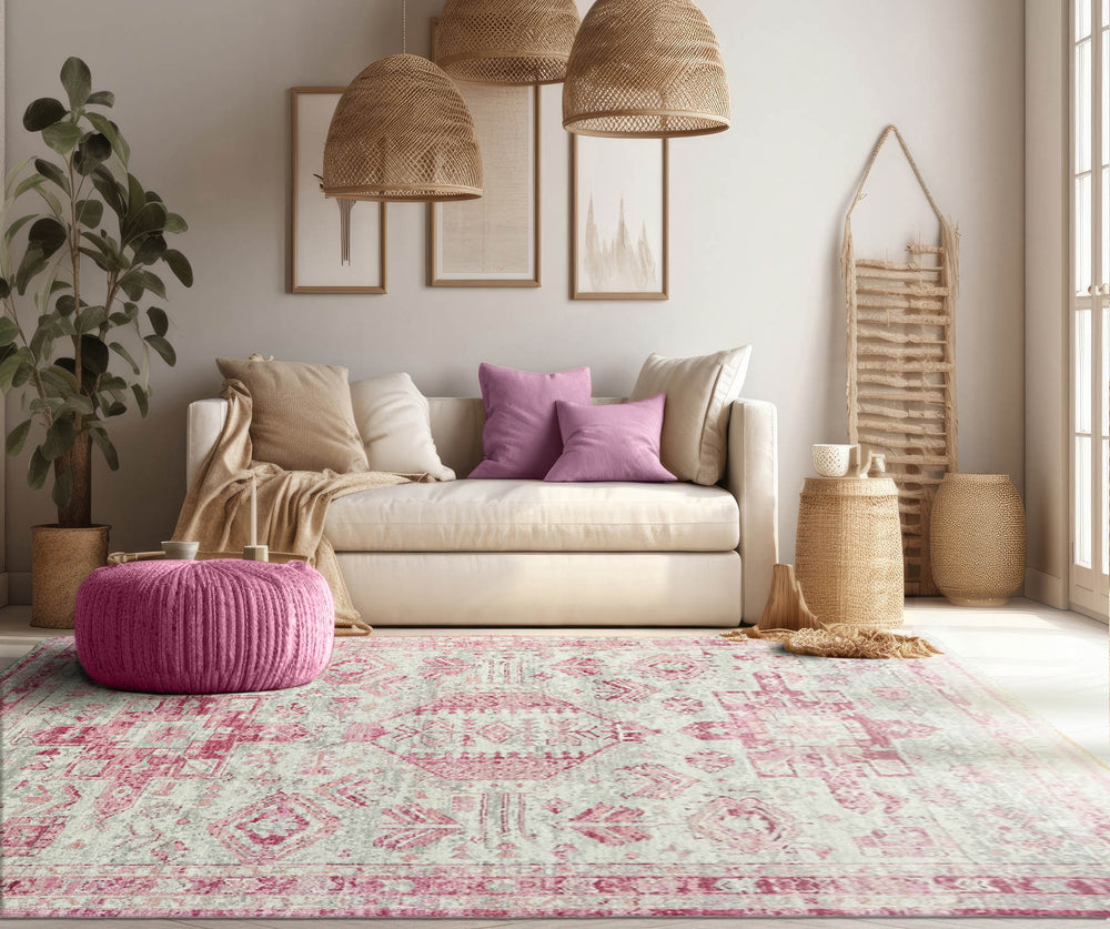 Multi Size Gray Beige Pink Color Hand Knotted Indo Oushak Wool Traditional Oriental Rug