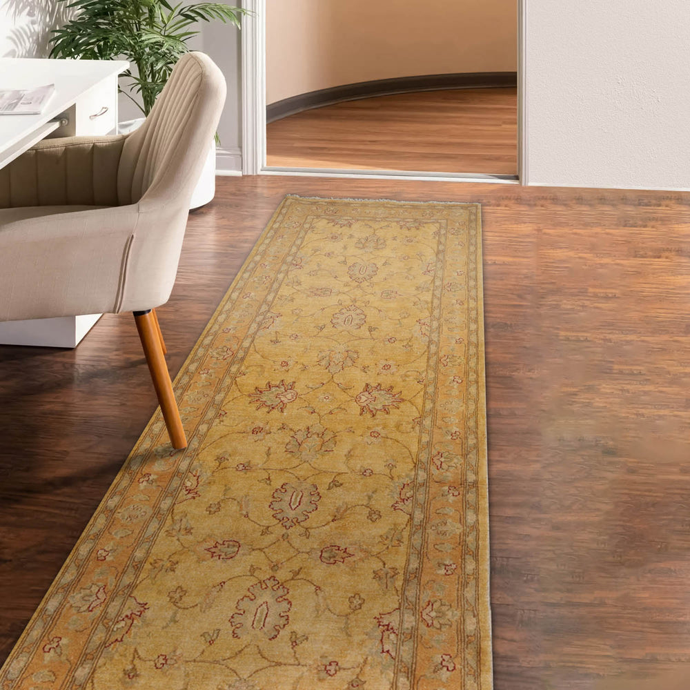 Runner Beige, Gold, Slate Color Hand Knotted Chobi Peshawar 100% Wool Traditional Oriental Rug