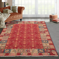 6x9 Rust, Mint, Raspberry Color Hand Knotted  100% Wool Traditional Oriental Rug