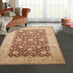 5x8 Brown, Beige, Tan Color Hand Knotted Chobi Peshawar 100% Wool Traditional Oriental Rug