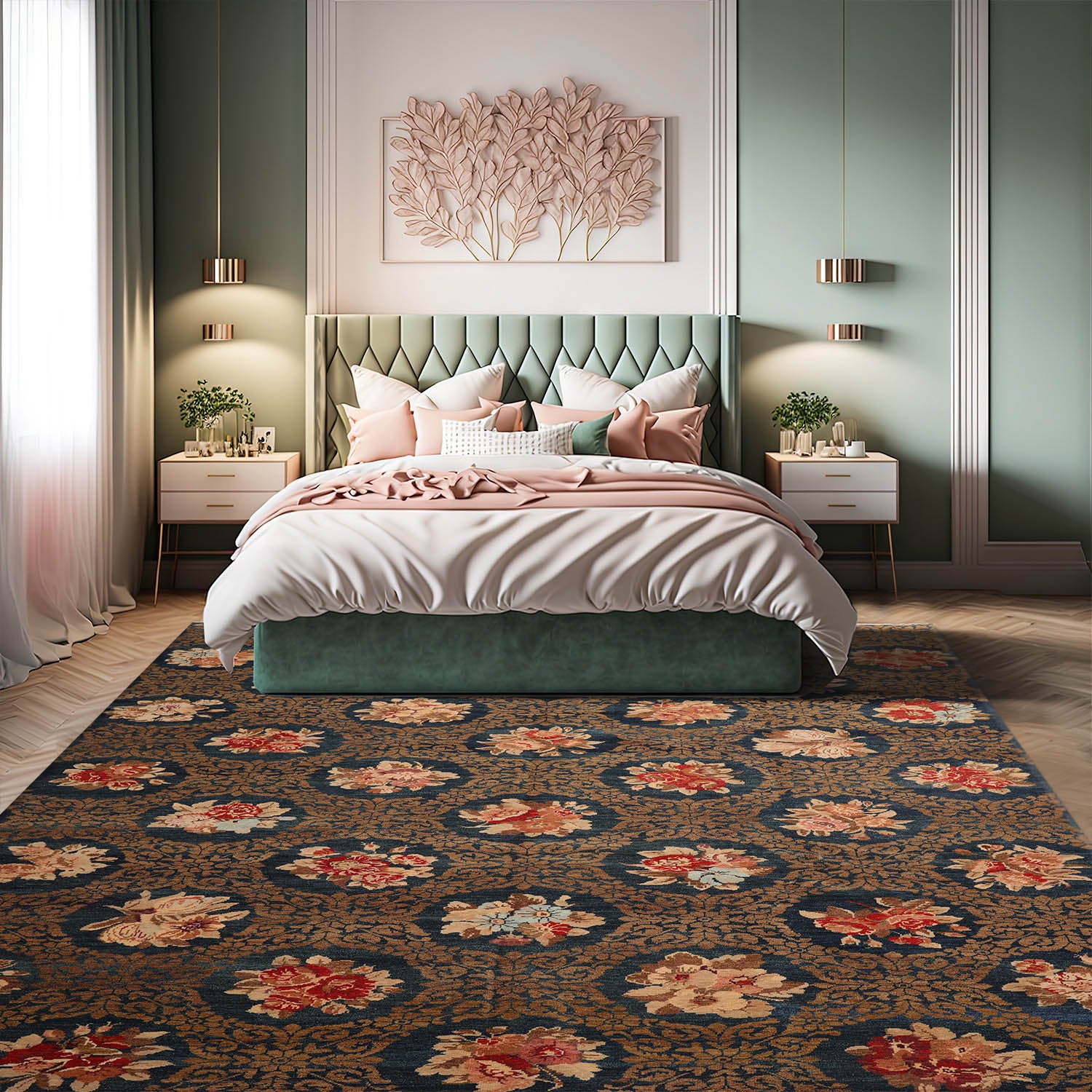 8x10 Blue, Brown, Beige Color Hand Knotted  100% Wool Transitional Oriental Rug