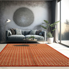 6x9 Beige, Orange, Coral Color Hand Knotted  100% Wool Contemporary Oriental Rug