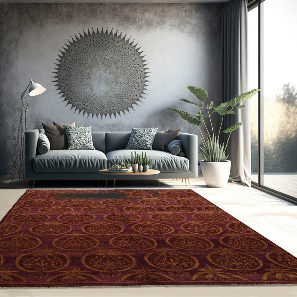 5x8 Aubergine, Brown, Gold Color Hand Knotted  100% Wool Transitional Oriental Rug