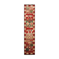 Knotted Rug Red Green Hand Knotted Runner Michaelian and Kohlberg Modern Contemporary Tibetan 100% Wool Oriental Area Rug