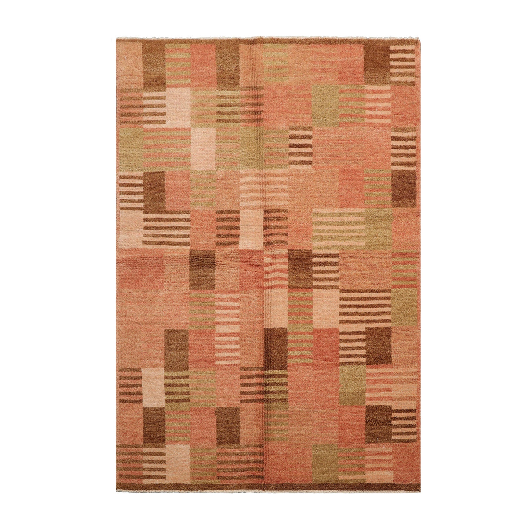 Knotted Rug Rose Beige Hand Knotted 4'x6' Michaelian and Kohlberg Modern Contemporary Tibetan 100% Wool Oriental Area Rug