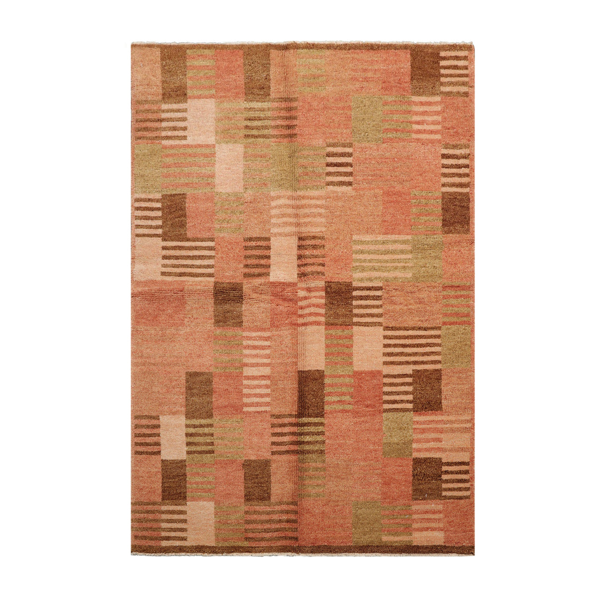 Knotted Rug Rose Beige Hand Knotted 4'x6' Michaelian and Kohlberg Modern Contemporary Tibetan 100% Wool Oriental Area Rug