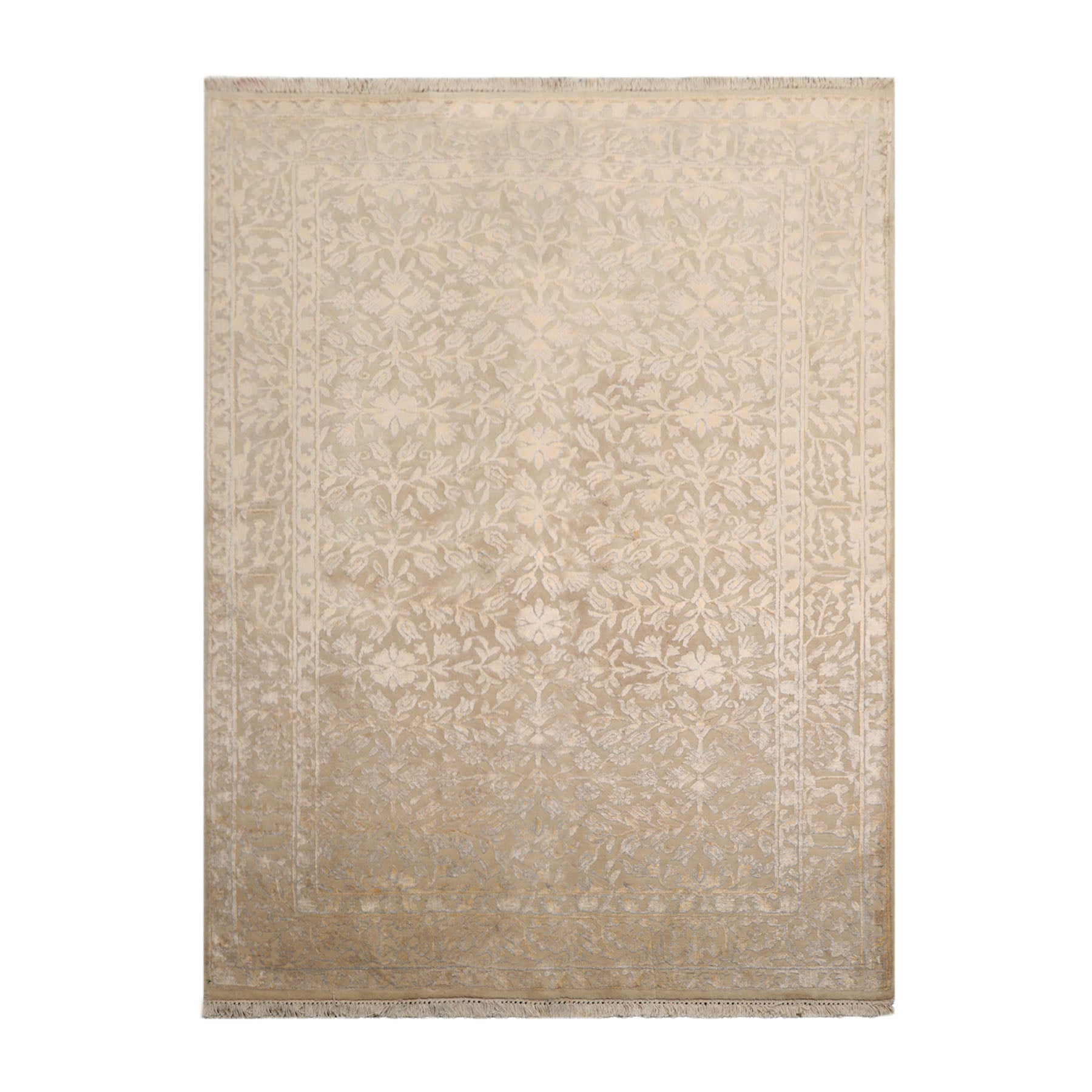 Knotted Rug Ivory Gray Hand Knotted 4'x6' Tibetan Modern Contemporary 100% Wool Oriental Area Rug