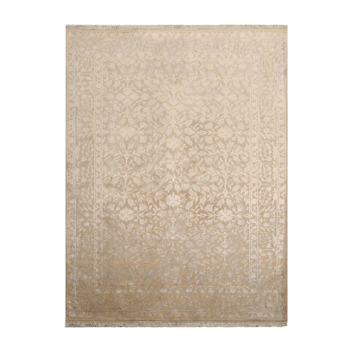 Knotted Rug Ivory Gray Hand Knotted 4'x6' Tibetan Modern Contemporary 100% Wool Oriental Area Rug