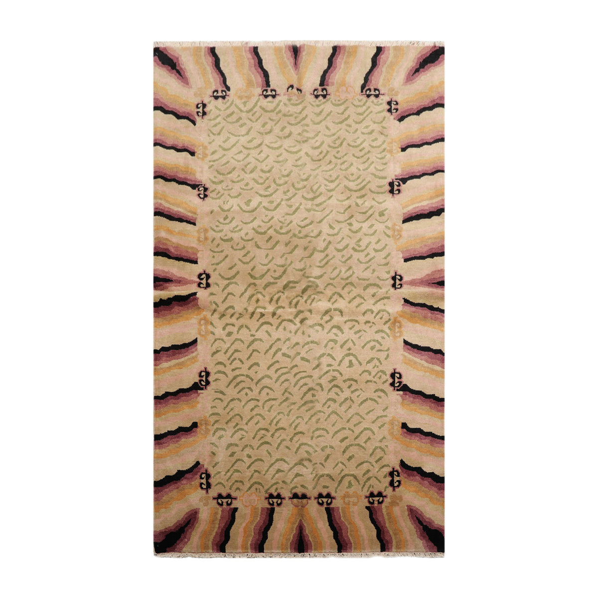 Knotted Rug Beige Sage Hand Knotted 3'11''x7' Michaelian and Kohlberg Modern Contemporary Tibetan 100% Wool Oriental Area Rug
