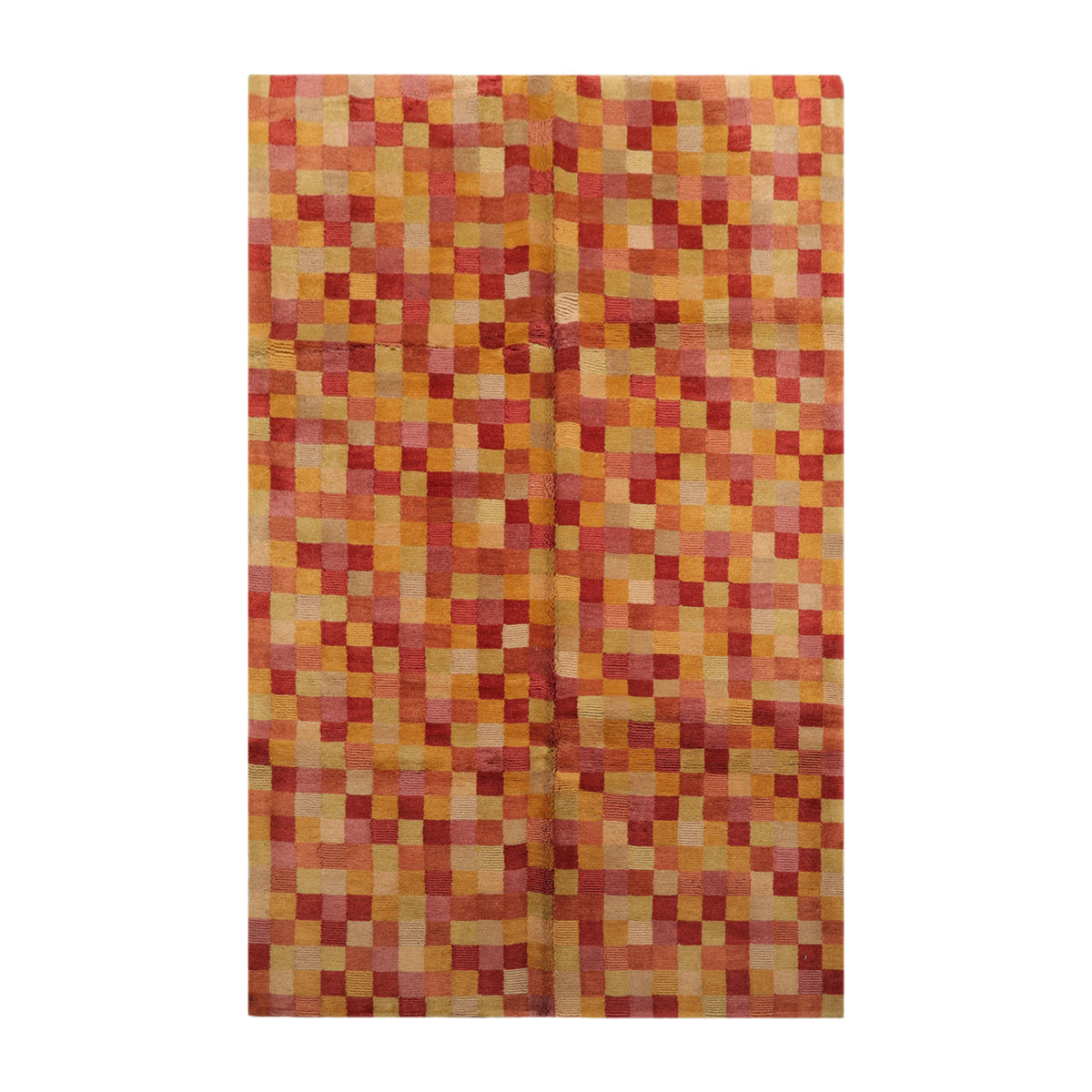 Knotted Rug Raspberry Gold Hand Knotted 5'x7' Michaelian and Kohlberg Modern Contemporary Tibetan 100% Wool Oriental Area Rug