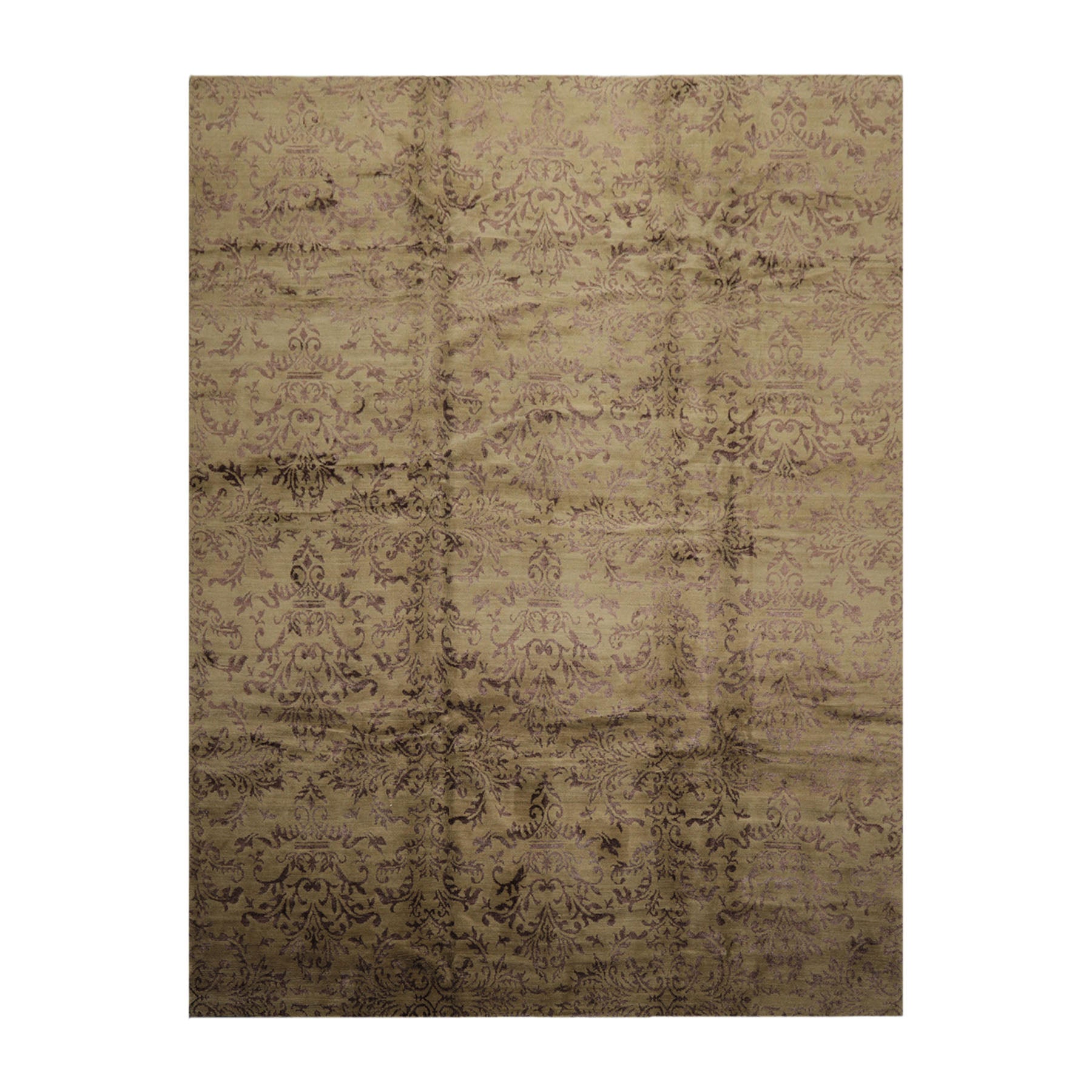 Knotted Rug Moss Graphite Hand Knotted 9'x12' Mark Phillips Damask Contemporary Tibetan 100% Wool Oriental Area Rug
