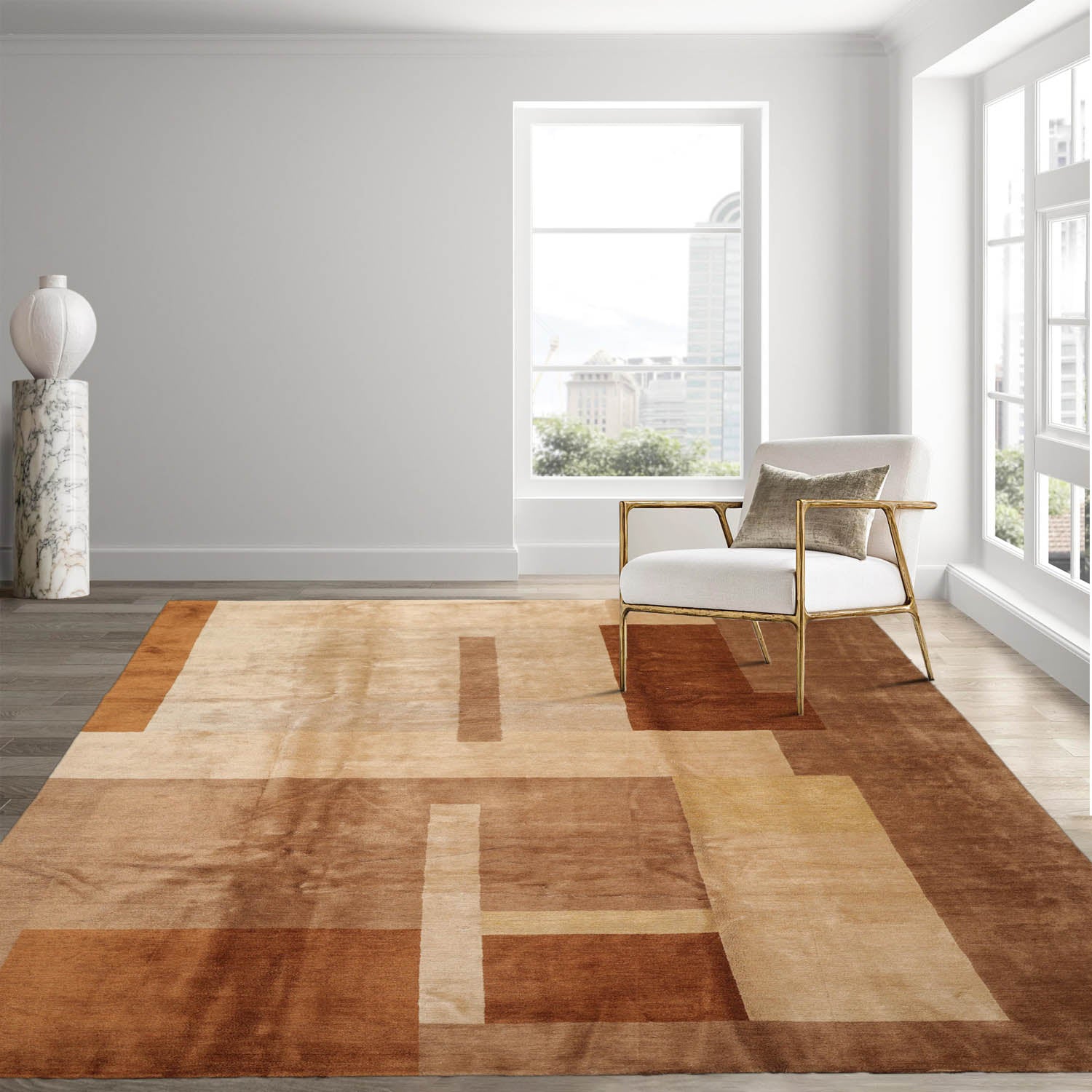 9x12 Beige, Brown, Caramel Color Hand Knotted  Wool & Silk Modern Oriental Rug