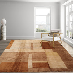 9x12 Beige, Brown, Caramel Color Hand Knotted  Wool & Silk Modern Oriental Rug