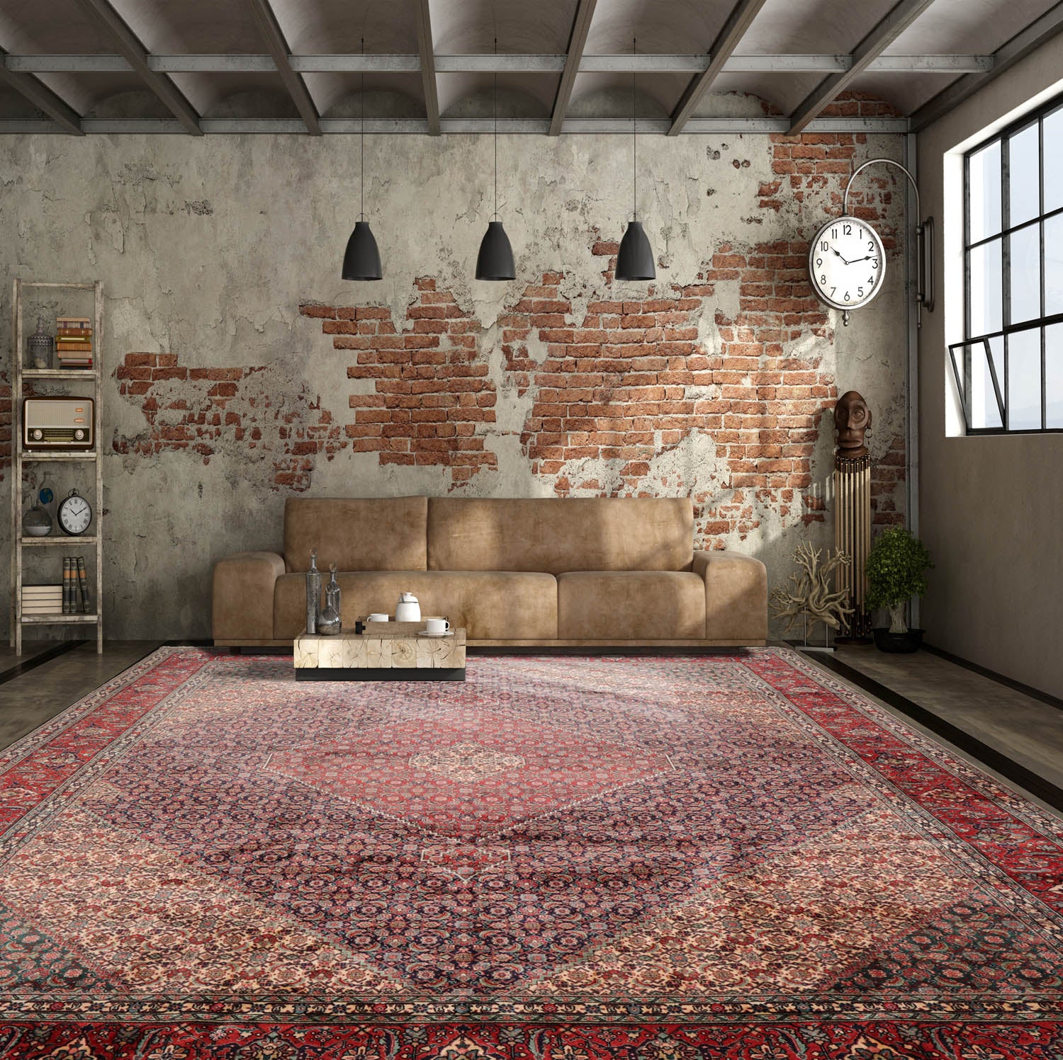 10x14 Midnight Blue, Coral, Ivory Color Hand Knotted Bidjar 100% Wool Traditional Oriental Rug