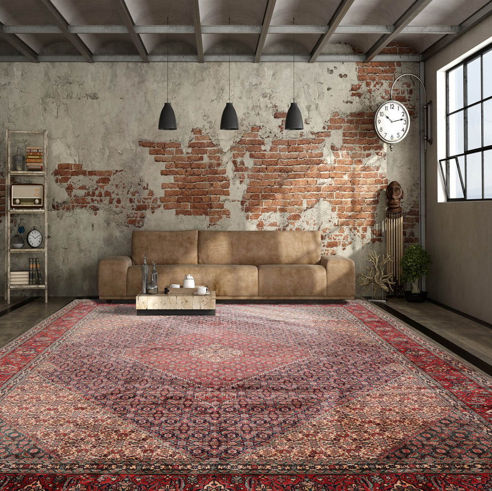 10x14 Midnight Blue, Coral, Ivory Color Hand Knotted Bidjar 100% Wool Traditional Oriental Rug