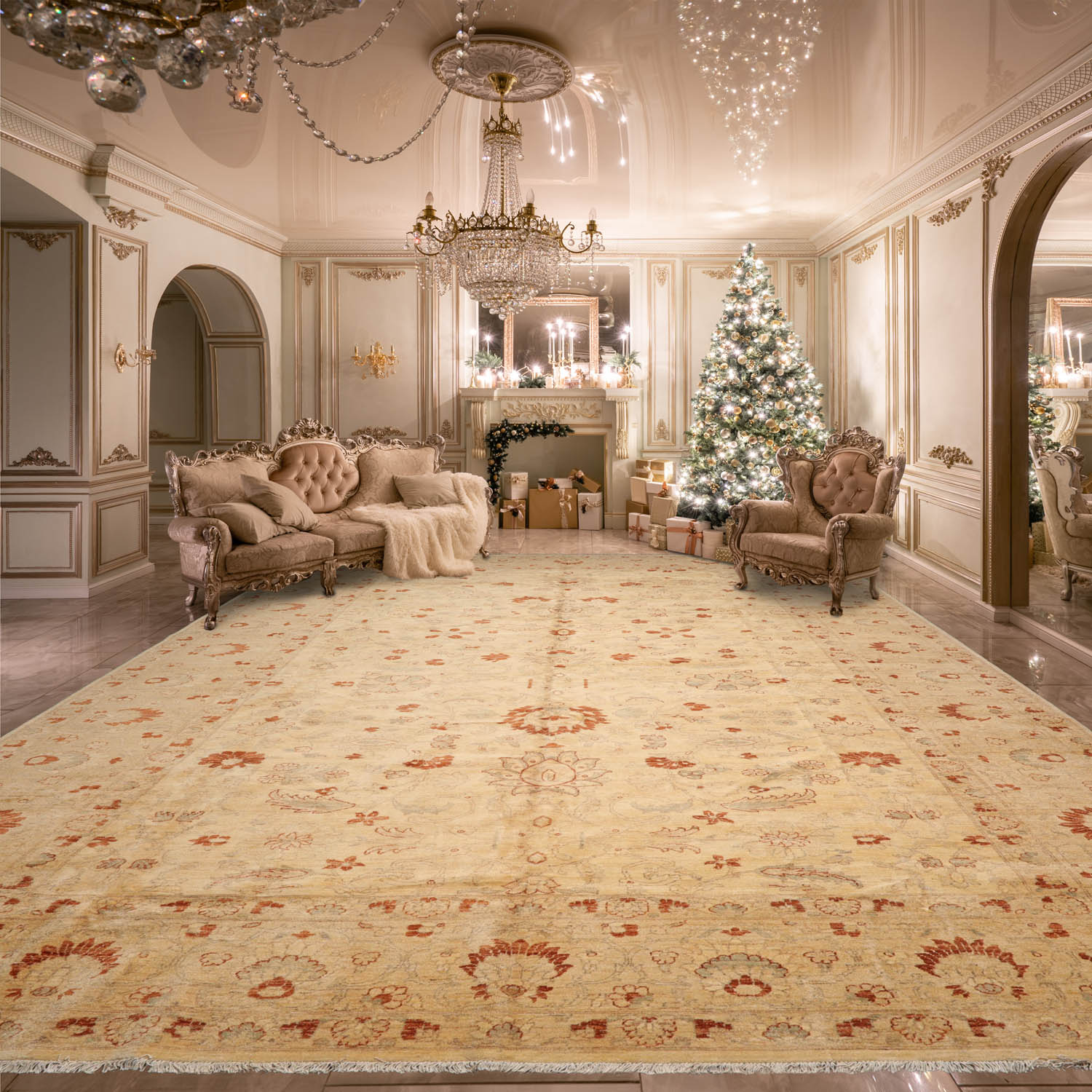 12x18 Warm Beige, Caramel, Gray Color Hand Knotted  100% Wool Traditional Oriental Rug