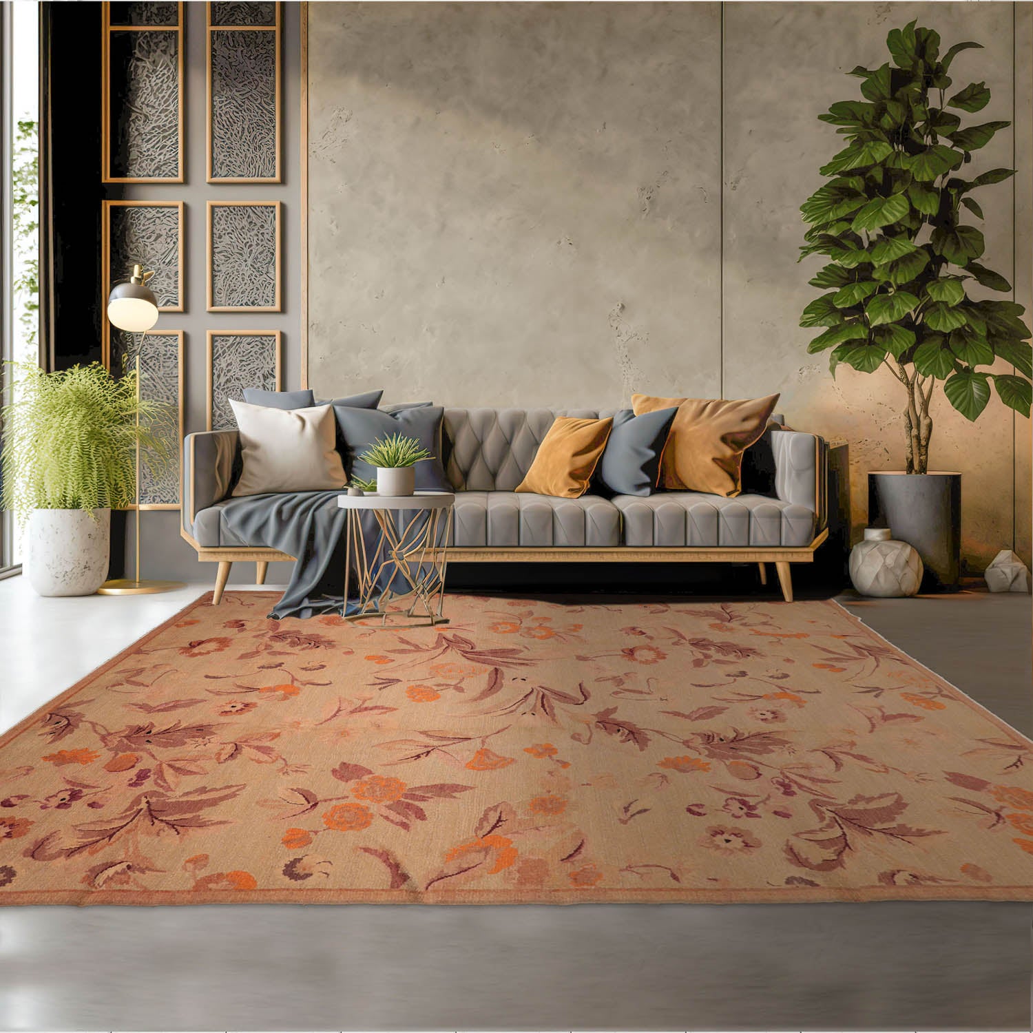 9x12 Tan, Taupe, Orange Color Hand Knotted  100% Wool Transitional Oriental Rug