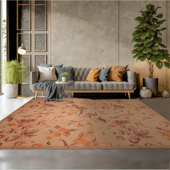 9x12 Tan, Taupe, Orange Color Hand Knotted  100% Wool Transitional Oriental Rug