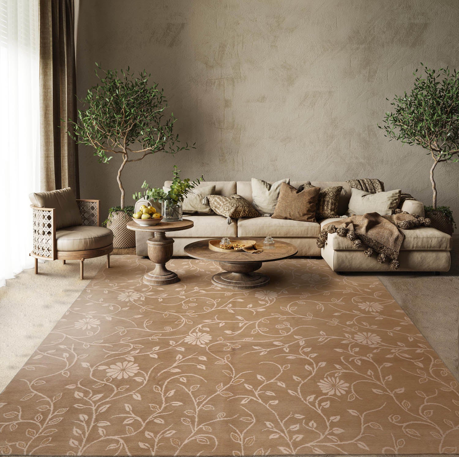 8x10 Tone on Tone Beige, , Color Hand Knotted  100% Wool Transitional Oriental Rug
