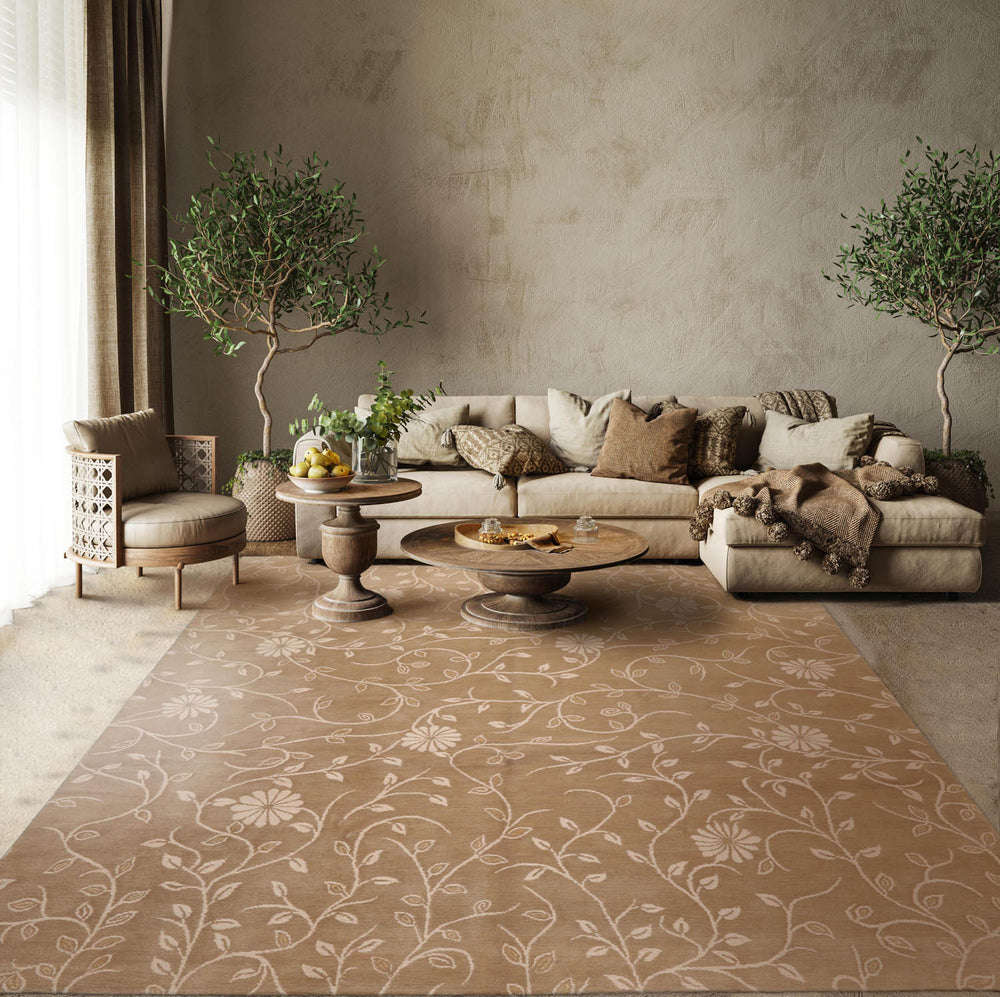 8x10 Tone on Tone Beige, , Color Hand Knotted  100% Wool Transitional Oriental Rug