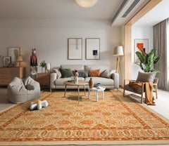 10x14 Ivory, Brown, Rust Color Hand Knotted Peshawar 100% Wool Traditional Oriental Rug