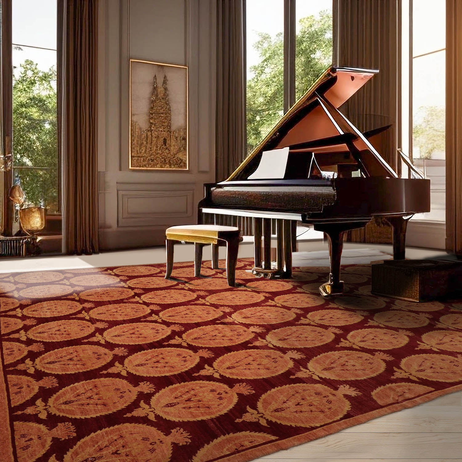 9x12 Rust, Peach, Light Gold Color Hand Knotted  100% Wool Transitional Oriental Rug