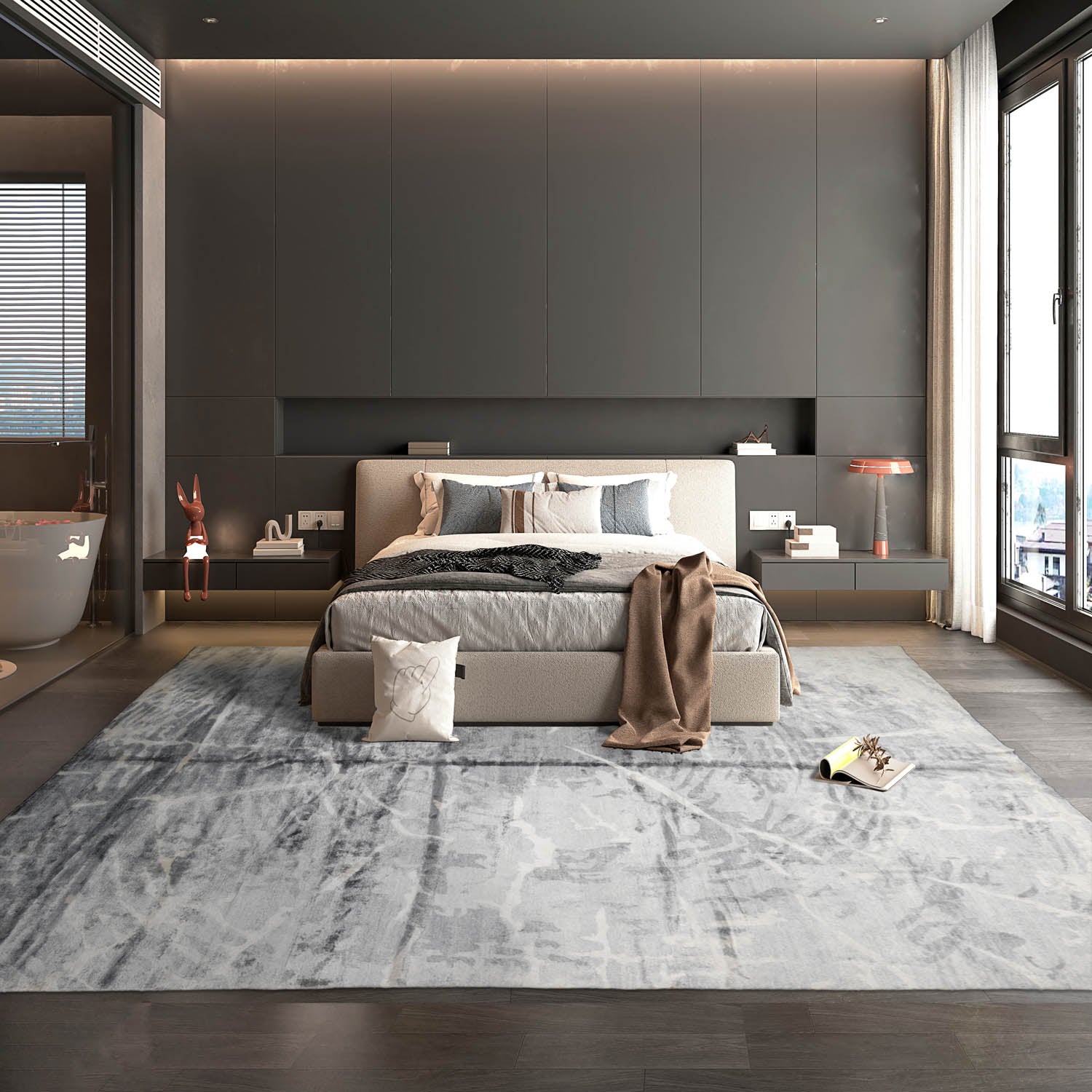 9x12 Tone on Tone Ash Gray, Ash Gray, Color Hand Knotted  100% Wool Modern Oriental Rug