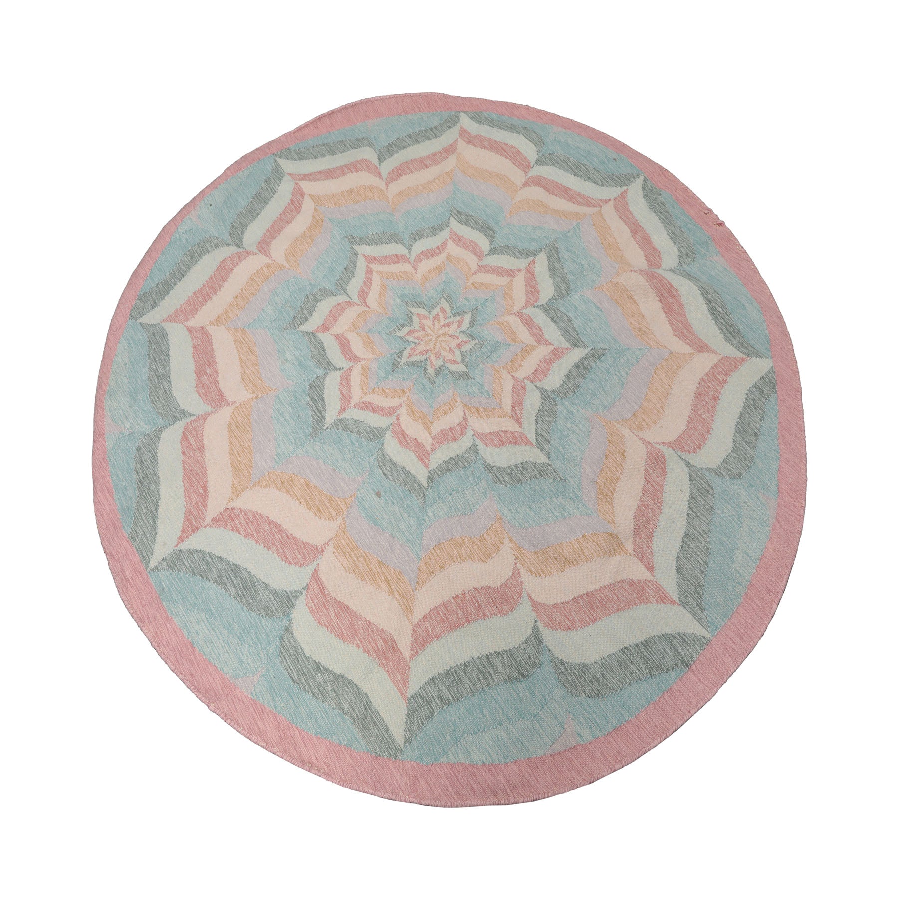 Knotted Rug Beige Hand Knotted 6'x6' Round Transitional Kilim Dhurry Wool Oriental Area Rug